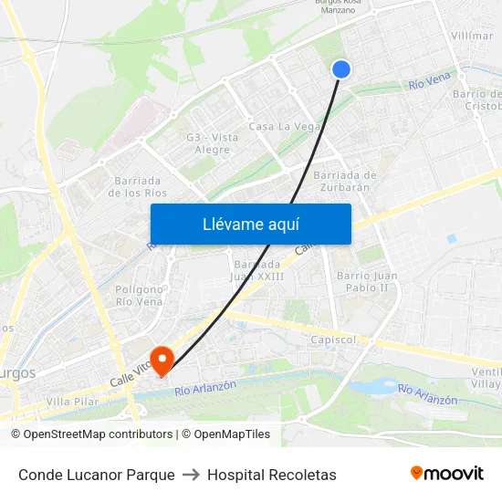 Conde Lucanor Parque to Hospital Recoletas map