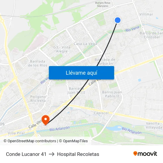 Conde Lucanor 41 to Hospital Recoletas map