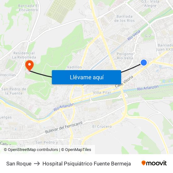 San Roque to Hospital Psiquiátrico Fuente Bermeja map