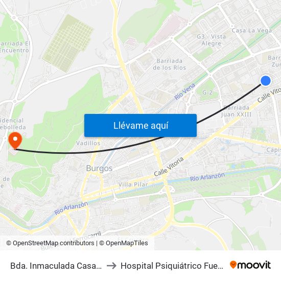 Bda. Inmaculada Casa La Vega 2 to Hospital Psiquiátrico Fuente Bermeja map