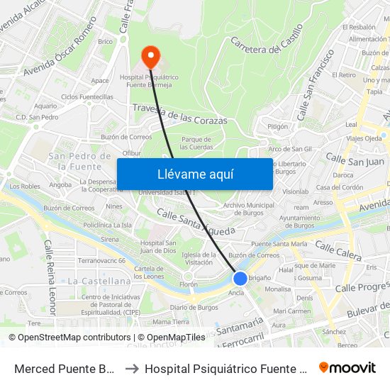 Merced Puente Besson to Hospital Psiquiátrico Fuente Bermeja map