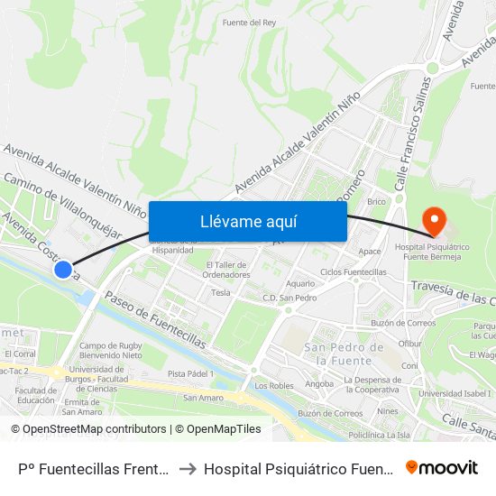Pº Fuentecillas Frente Fca. M. to Hospital Psiquiátrico Fuente Bermeja map