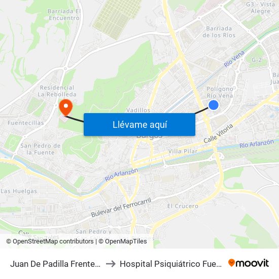 Juan De Padilla Frente Comisaría to Hospital Psiquiátrico Fuente Bermeja map