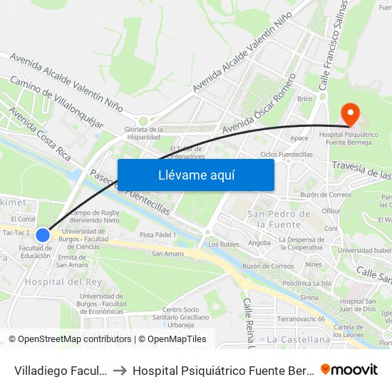 Villadiego Facultad to Hospital Psiquiátrico Fuente Bermeja map