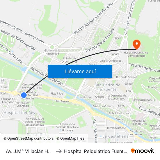 Av. J.Mª Villacián H. Del Rey to Hospital Psiquiátrico Fuente Bermeja map