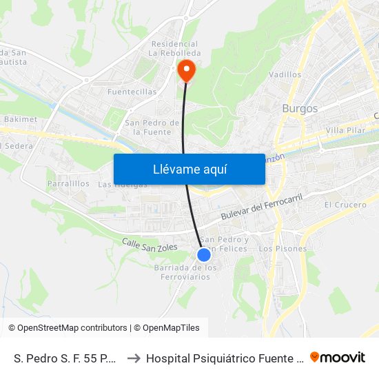 S. Pedro S. F. 55 P.Aragón to Hospital Psiquiátrico Fuente Bermeja map