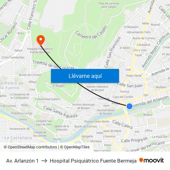 Av. Arlanzón 1 to Hospital Psiquiátrico Fuente Bermeja map