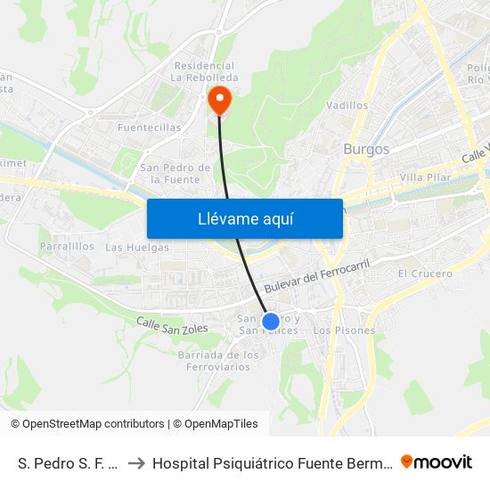 S. Pedro S. F. 33 to Hospital Psiquiátrico Fuente Bermeja map