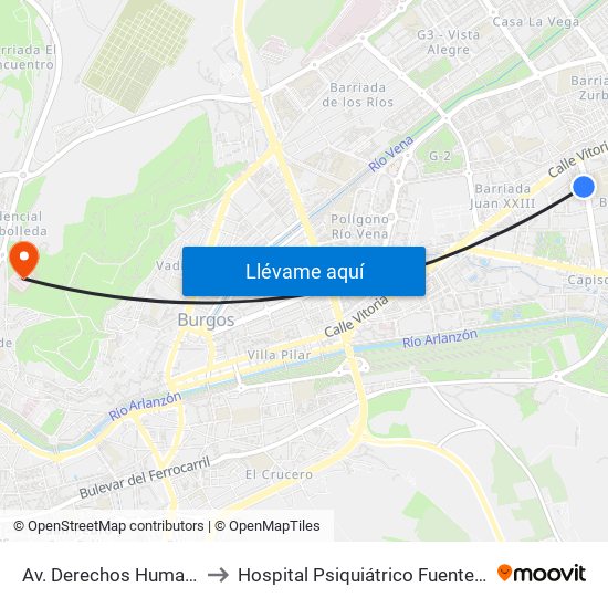 Av. Derechos Humanos 16 to Hospital Psiquiátrico Fuente Bermeja map