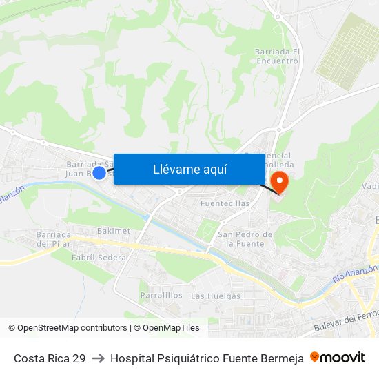 Costa Rica 29 to Hospital Psiquiátrico Fuente Bermeja map