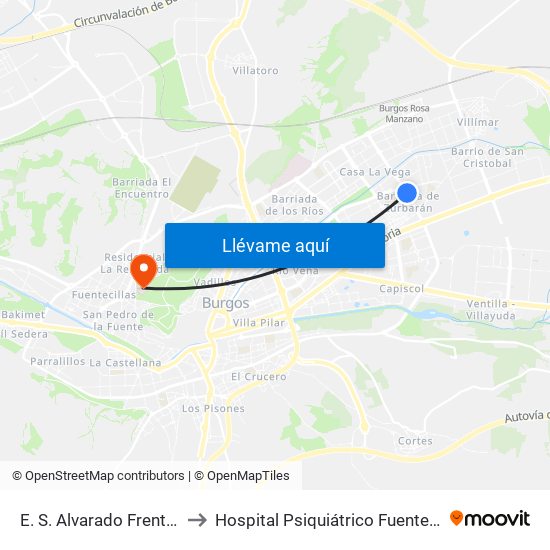 E. S. Alvarado Frente Al 20 to Hospital Psiquiátrico Fuente Bermeja map