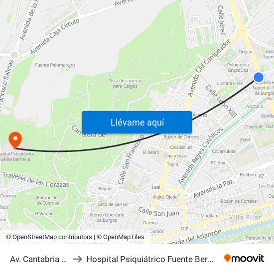 Av. Cantabria 59 to Hospital Psiquiátrico Fuente Bermeja map