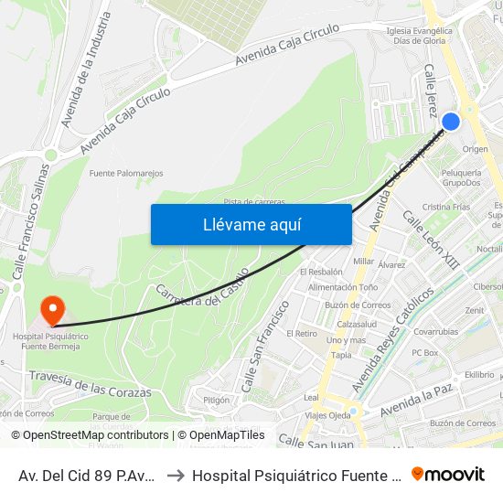 Av. Del Cid 89 P.Avenidas to Hospital Psiquiátrico Fuente Bermeja map