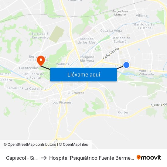Capiscol - Silo to Hospital Psiquiátrico Fuente Bermeja map