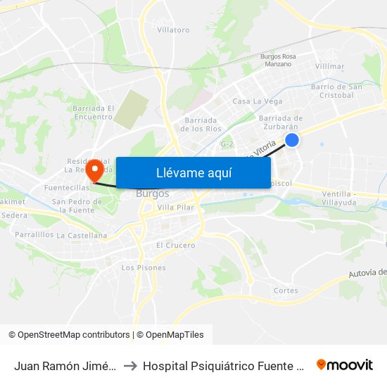 Juan Ramón Jiménez 6 to Hospital Psiquiátrico Fuente Bermeja map