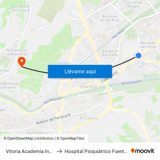 Vitoria Academia Ingenieros to Hospital Psiquiátrico Fuente Bermeja map