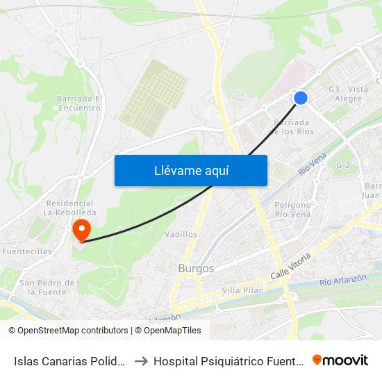 Islas Canarias Polideportivo to Hospital Psiquiátrico Fuente Bermeja map