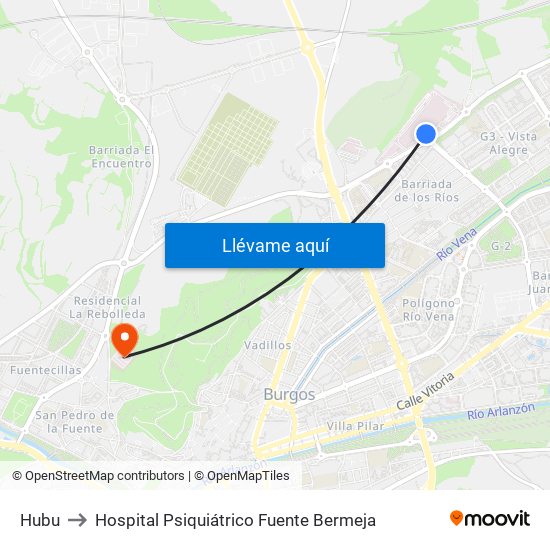 Hubu to Hospital Psiquiátrico Fuente Bermeja map