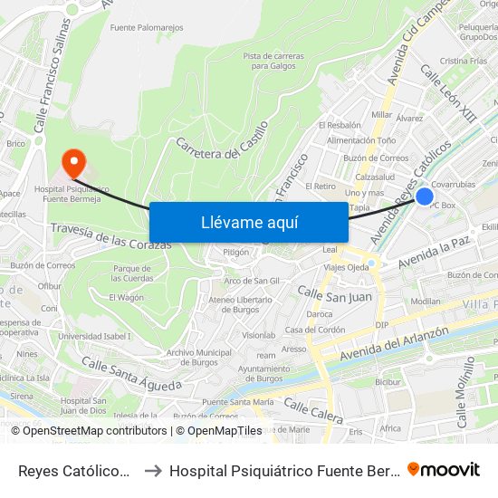 Reyes Católicos 16 to Hospital Psiquiátrico Fuente Bermeja map