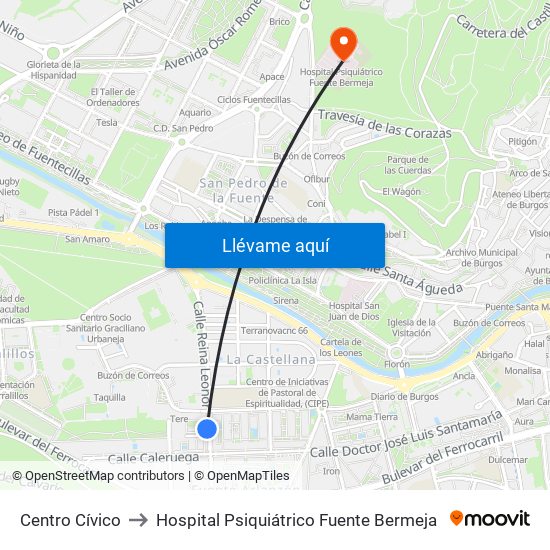 Centro Cívico to Hospital Psiquiátrico Fuente Bermeja map
