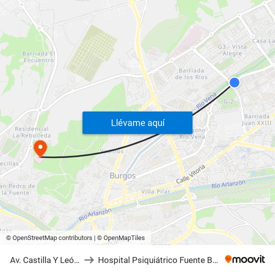 Av. Castilla Y León 56 to Hospital Psiquiátrico Fuente Bermeja map