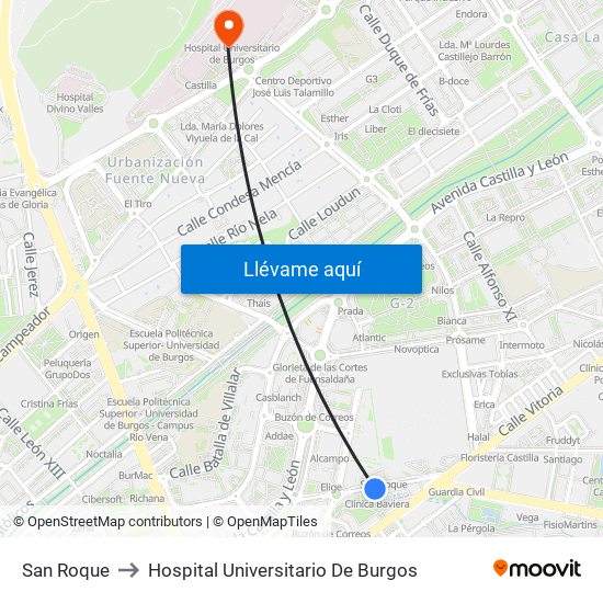 San Roque to Hospital Universitario De Burgos map
