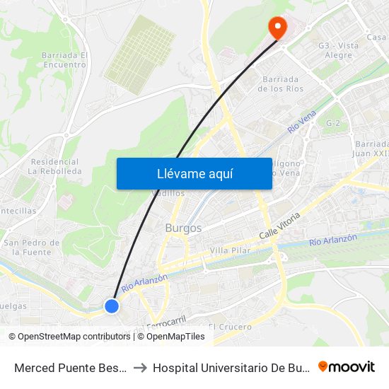 Merced Puente Besson to Hospital Universitario De Burgos map