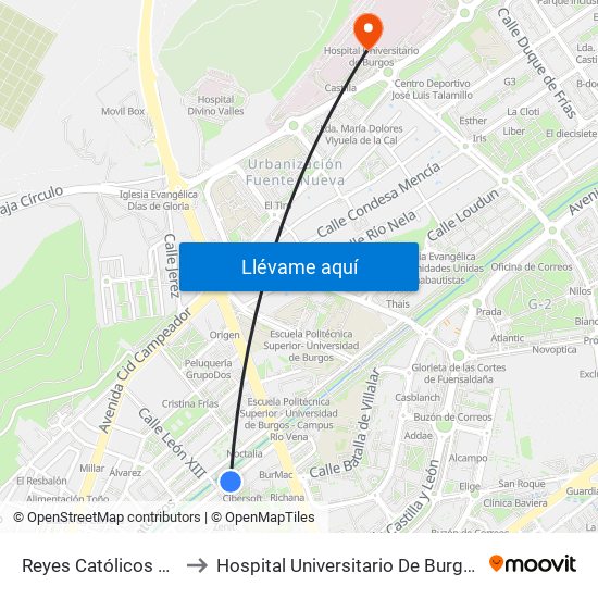 Reyes Católicos 40 to Hospital Universitario De Burgos map