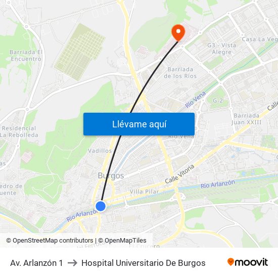 Av. Arlanzón 1 to Hospital Universitario De Burgos map