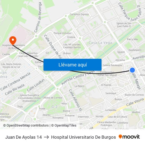 Juan De Ayolas 14 to Hospital Universitario De Burgos map