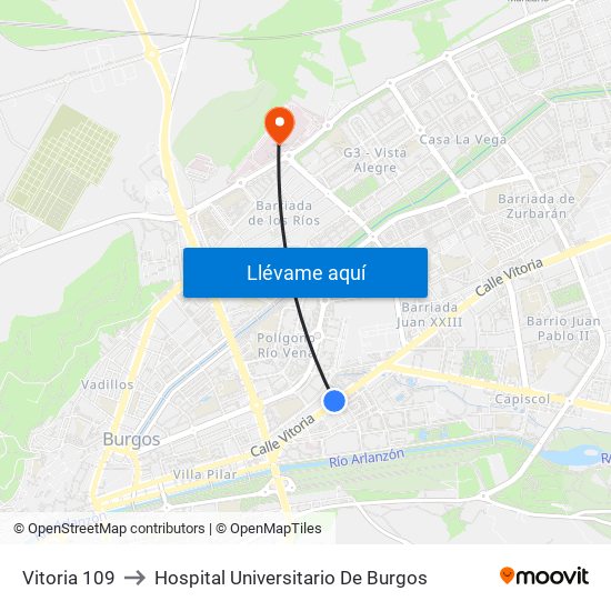 Vitoria 109 to Hospital Universitario De Burgos map