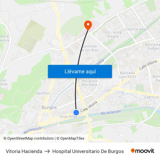 Vitoria Hacienda to Hospital Universitario De Burgos map