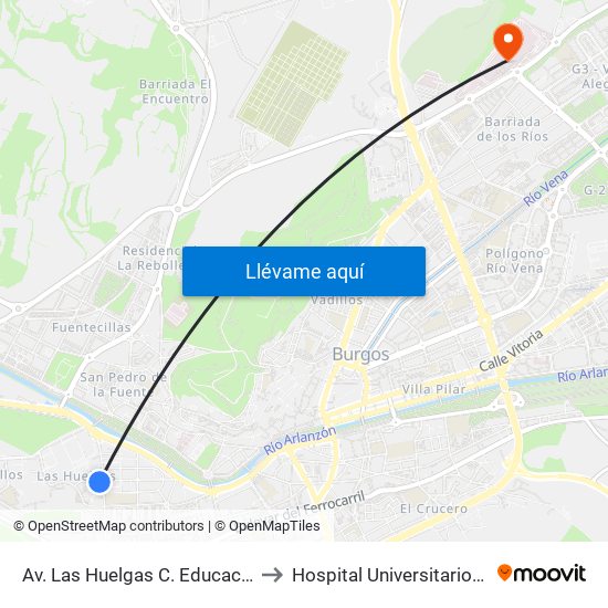 Av. Las Huelgas C. Educación Especial to Hospital Universitario De Burgos map