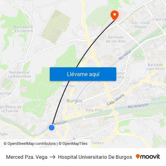 Merced Pza. Vega to Hospital Universitario De Burgos map