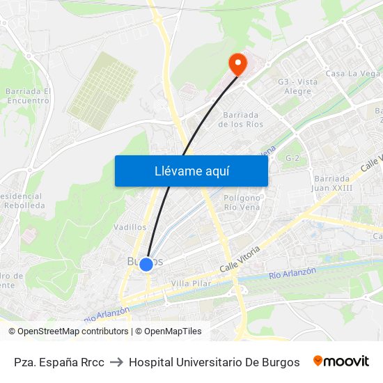 Pza. España Rrcc to Hospital Universitario De Burgos map