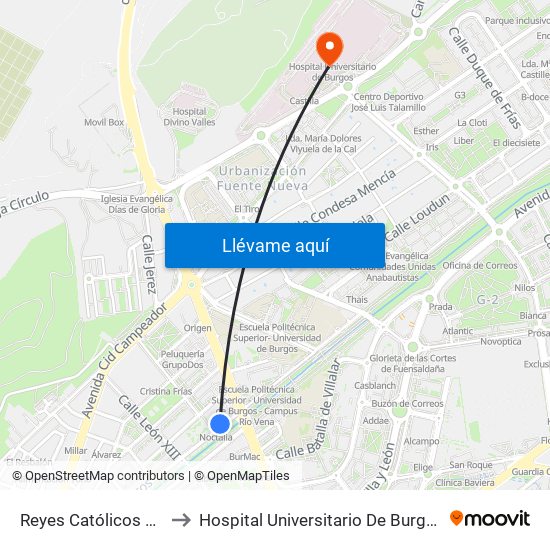 Reyes Católicos 53 to Hospital Universitario De Burgos map