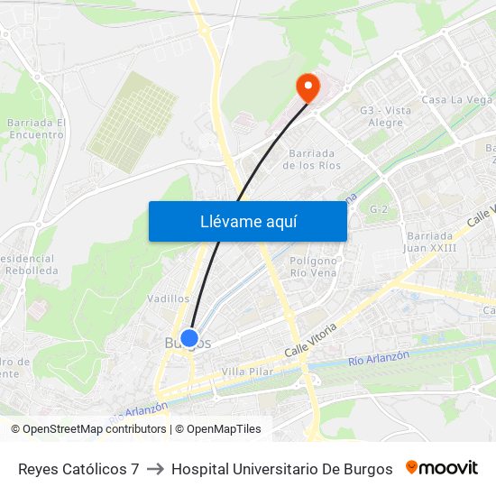 Reyes Católicos 7 to Hospital Universitario De Burgos map