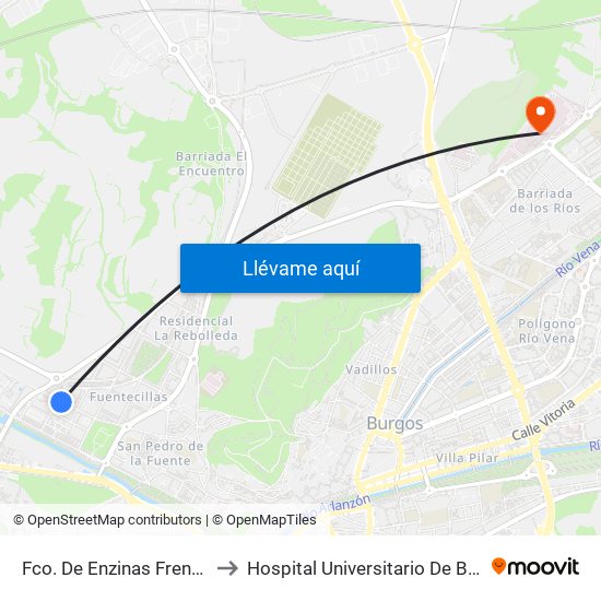 Fco. De Enzinas Frente 28 to Hospital Universitario De Burgos map