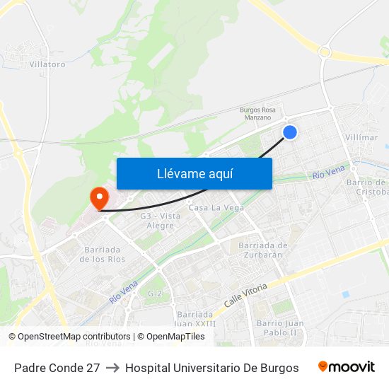 Padre Conde 27 to Hospital Universitario De Burgos map