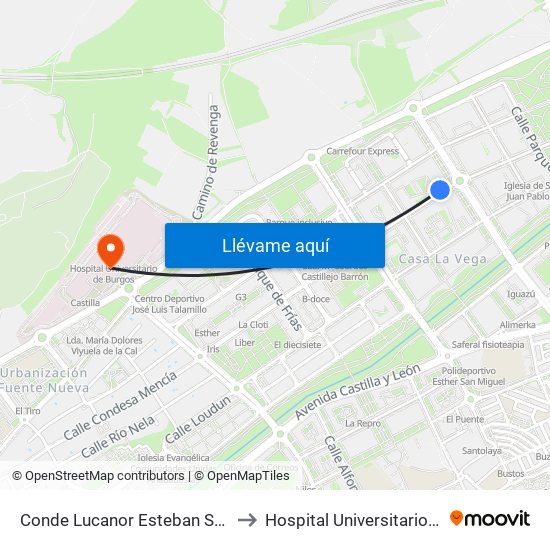 Conde Lucanor Esteban Sáez Alvarado to Hospital Universitario De Burgos map