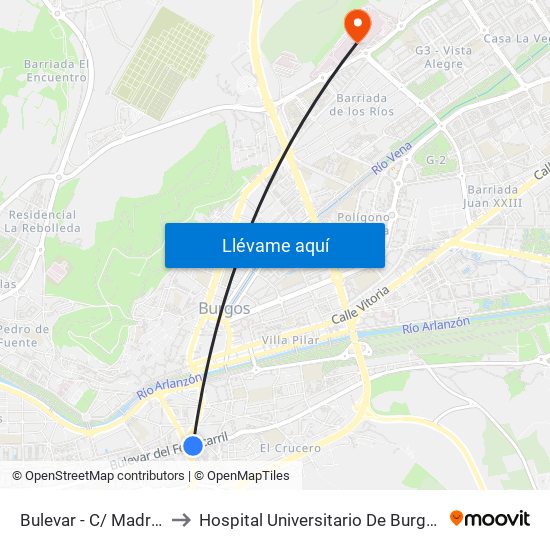 Bulevar - C/ Madrid to Hospital Universitario De Burgos map