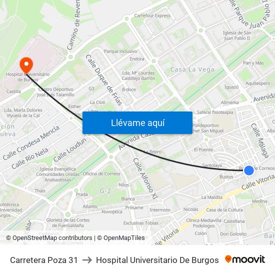 Carretera Poza 31 to Hospital Universitario De Burgos map