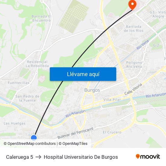 Caleruega 5 to Hospital Universitario De Burgos map