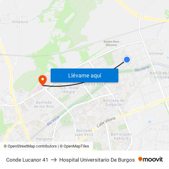 Conde Lucanor 41 to Hospital Universitario De Burgos map
