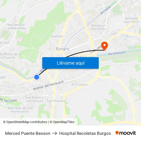 Merced Puente Besson to Hospital Recoletas Burgos map