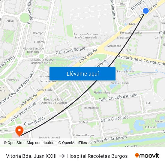 Vitoria Bda. Juan XXIII to Hospital Recoletas Burgos map