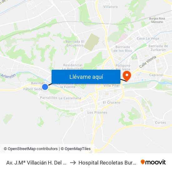 Av. J.Mª Villacián H. Del Rey to Hospital Recoletas Burgos map
