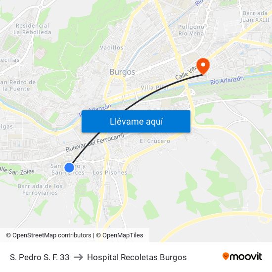 S. Pedro S. F. 33 to Hospital Recoletas Burgos map
