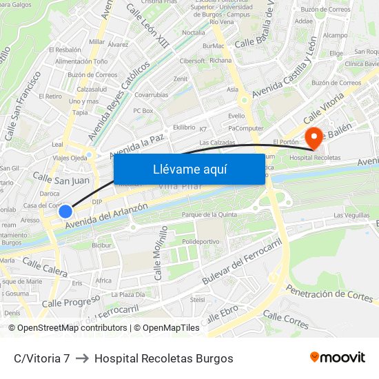 Vitoria 7 to Hospital Recoletas Burgos map