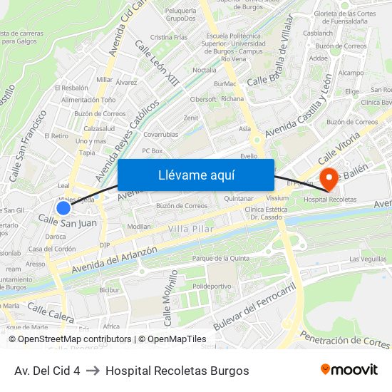 Av. Del Cid 4 to Hospital Recoletas Burgos map